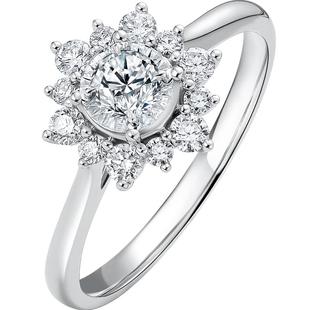 周六福白18k金钻戒女天然真钻初雪花求婚婚戒璀璨au750钻石送女友