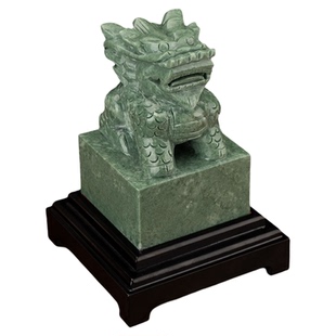 福雅禄天然玉石绿色麒麟玉玺印章大印家居客厅装饰办公桌玄关摆件