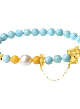 天然海纹石蓝色水晶珠子手串