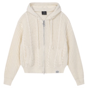 MEDM 麻花连帽抽绳双拉链保暖针织开衫男女时尚休闲连帽毛衣春秋