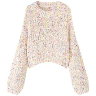 慕兔高级感软糯彩色短款毛衣女秋2025新款慵懒风宽松套头针织上衣