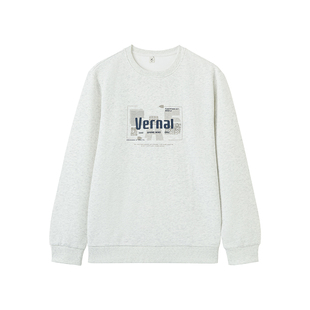 快鱼男士印花圆领卫衣2026春季新款休闲百搭宽松外套简约舒适上衣