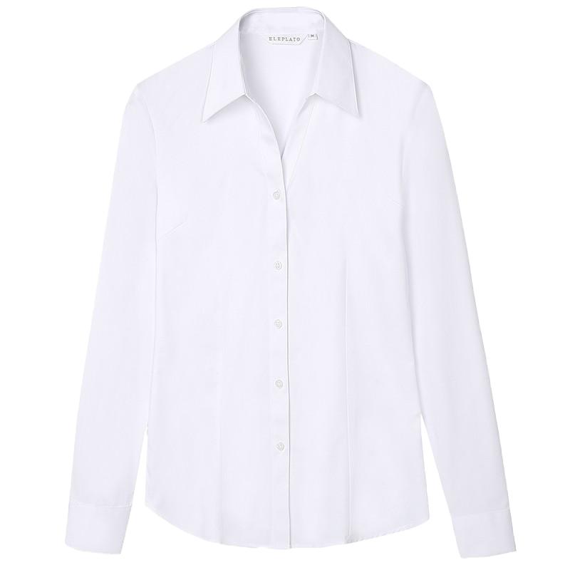 v领女士白色衬衫高级感长袖修身职业正装工作服衬衣公务员面试服