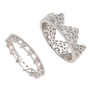 《形影》复古宫廷法式设计感小众蕾丝白金色可叠戴纯银戒指环女