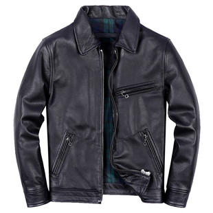 穆赫兰道真皮皮衣男士头层牛皮修身短款机车皮夹克时尚翻领外套潮