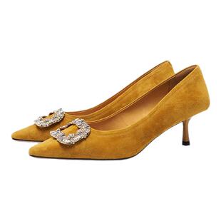 星期六尖头方扣细跟单鞋女春款显瘦舒适浅口性感优雅鞋SSE1111166