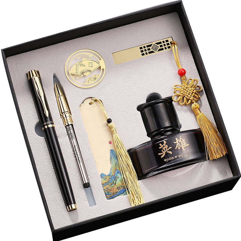 英雄钢笔商务男士高档礼盒装送礼高颜值教师毕业专用双笔头男士女士中国风书签定制logo免费刻字官方旗舰正品