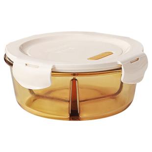 创得圆形玻璃饭盒可微波炉加热专用上班族带饭餐盒汤碗分隔保鲜盒