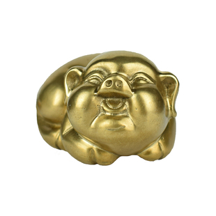 全黄铜实心生肖猪桌面小摆件男女手把件乐在其中文房镇纸笔搁礼品