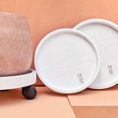 研仓制移动花盆托盘带轮圆形塑料加厚加高垫底座万向轮滚轮白色大