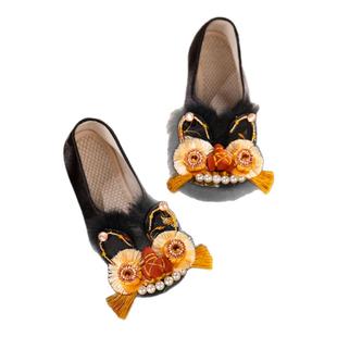 国潮虎头鞋女成人中式绣花鞋复古平底单鞋软底老北京布鞋一脚蹬鞋