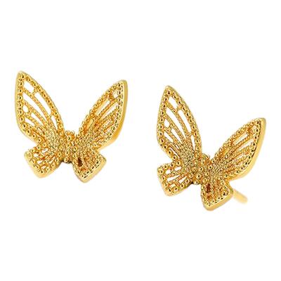 旭平金色镂空立体蝴蝶耳钉女轻奢夏日气质森系仙气耳环甜美耳饰女