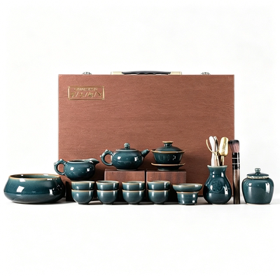 墨青色景德镇冰裂茶具套装可开片