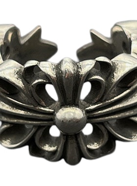 s925纯银克罗伈复古开口十字花戒指男女欧美个性霸气指环经典款潮