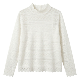 绮娑大码胖MM上衣冬装2025新款设计显瘦小半高领蕾丝加绒打底衫