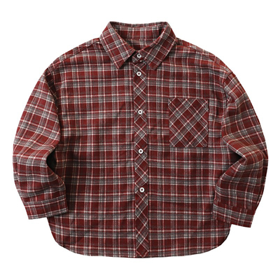 秋季男童磨毛格子衬衫休闲外套