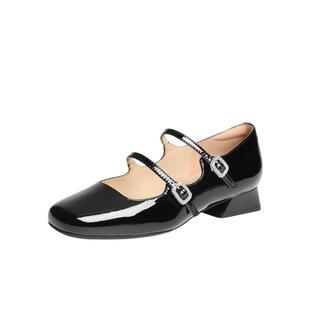 周雨彤关晓彤同款百丽女鞋粗跟羊皮玛丽珍鞋浅口婚鞋单鞋3QA17AQ5