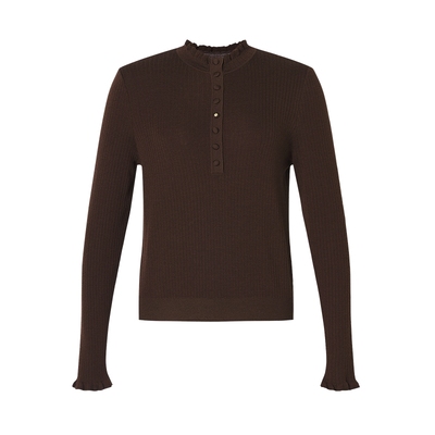 【云舒衫】珂思商场同款羊毛桑蚕丝木耳花边黑色针织衫女秋季新款