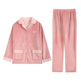 秋鹿湖南省省服秋冬加厚珊瑚绒睡衣女法兰绒情侣羊羔绒保暖冬天男