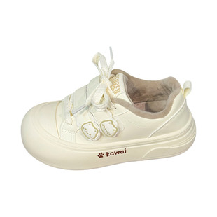 人本软底加绒二棉鞋女2025冬季新款小白鞋学生厚底百搭魔术贴女鞋