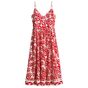 HM女装连衣裙春季新款碎花V领修身度假风吊带植物印花长裙1278036