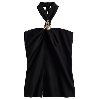 JACQUES WEI H&M女装吊带2026夏季新款垂褶挂脖修身上衣1320585