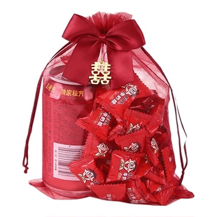 喜糖袋子结婚经色糖果包装的袋子带抽绳网纱袋婚礼喜糖盒子糖果袋