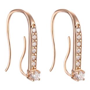 s925银耳饰配件镶钻石镀18K金耳钩空托珍珠耳吊小孔坠耳环diy材料