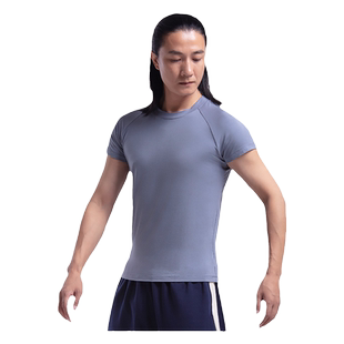 柏屋舞蹈服短袖练功服男黑色圆领t恤上衣紧身基训服男生形体半袖