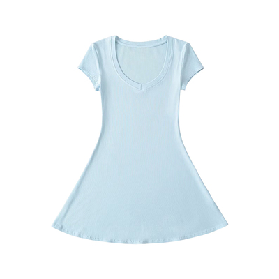 芭蕾风收腰A字伞裙短袖连衣裙