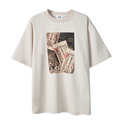 66号公路/ROUTE66 古代银票 春夏季宽松圆领半袖纯棉短袖T恤男潮