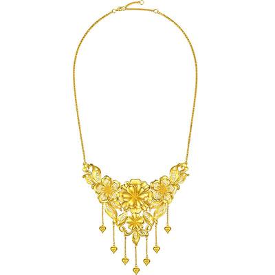 周生生婚庆婚嫁黄金足金生生有囍浪漫繁花流苏项链女95837N