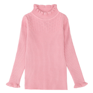 女童毛衣秋装2025新款中大童洋气花边针织儿童打底衫冬季加绒加厚