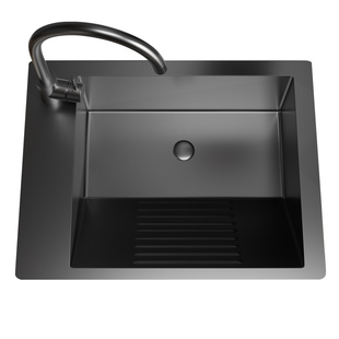 黑色不锈钢阳台洗衣水槽带搓板手工洗衣台盆户外洗手盆单槽台下盆