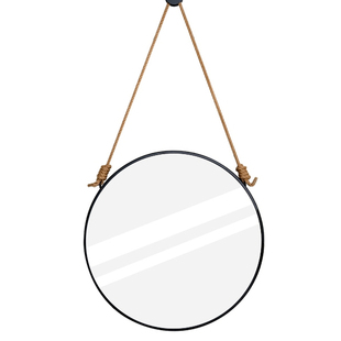 复古麻绳吊镜圆型浴室镜子试衣镜挂墙式梳妆化妆镜民宿玄关装饰镜