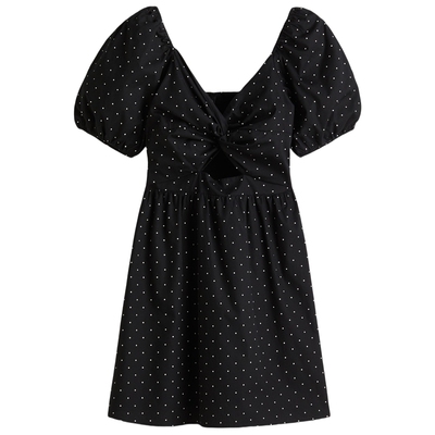 HM女装连衣裙夏季时尚气质扭结深v领短裙千金风a字连衣裙1295557