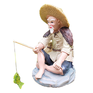 迷你仿真鸭子钓鱼翁摆件装饰吸水鸭花园庭院鱼池古法鱼缸造景摆设