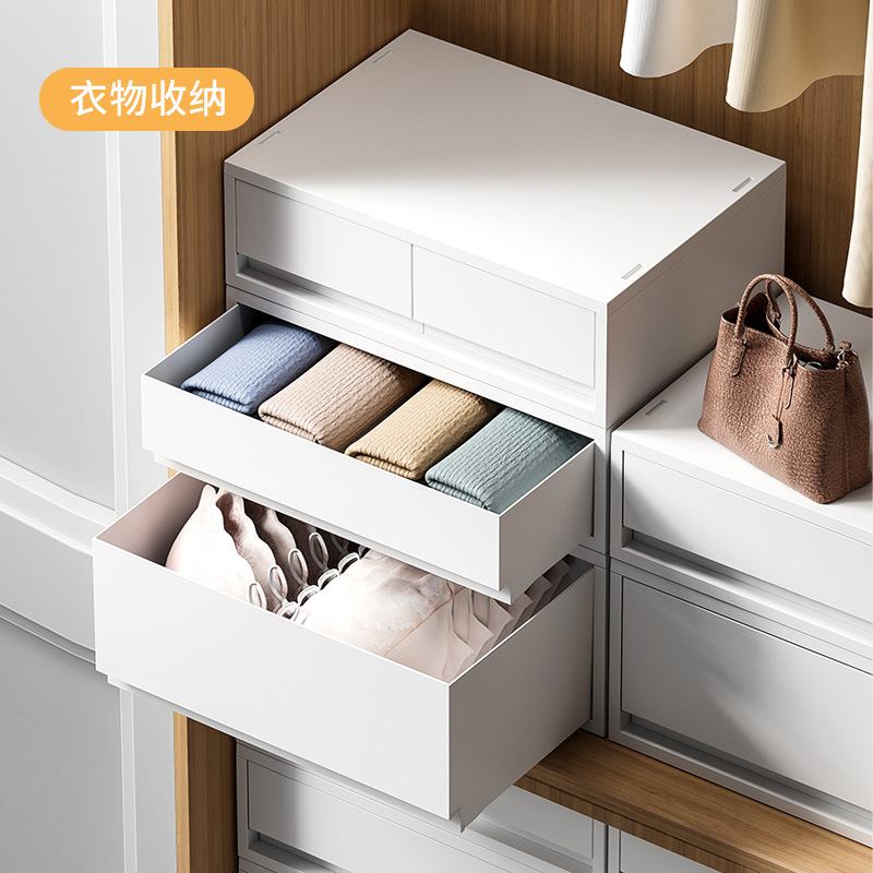 可叠加桌面化妆品抽屉式收纳盒盒子储文具物多层文件梳妆台衣柜
