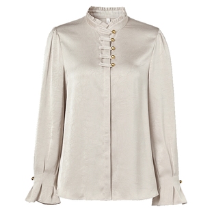 【不易皱】马天奴2025秋冬款新中式杏色衬衫长袖衬衣上衣气质女