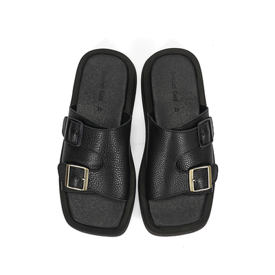 Crooked Card 歪牌设计师 外穿厚底女拖鞋真皮一字拖休闲百搭凉拖