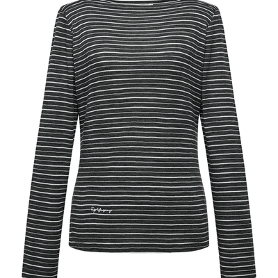 雅莹一字领条纹打底长袖T恤