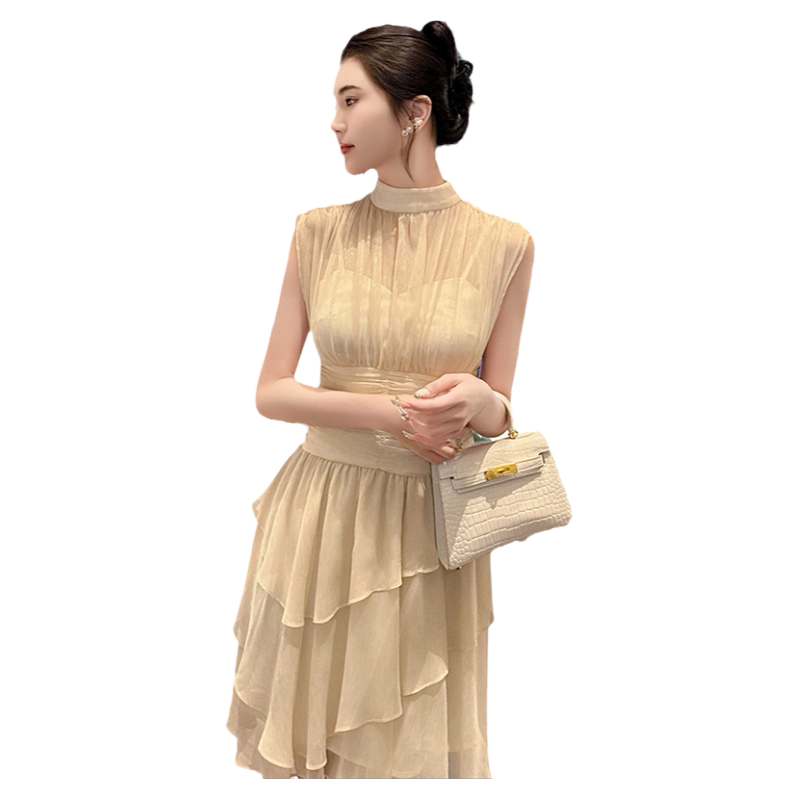 优雅淑女温柔风无袖连衣裙