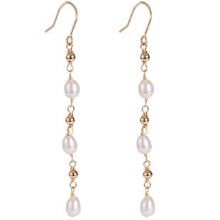 小米粒淡水珍珠仙女气质流苏长款14K包金耳环轻奢通勤无耳洞耳夹