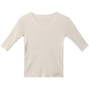 v领针织衫半袖2026春季新款女装 修身小个子短款中袖内搭打底上衣