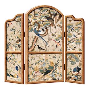 中古风花鸟桌面小屏风装饰画斗柜餐边柜复古摆台画茶室书房小摆件