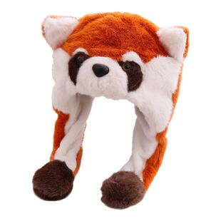 儿童毛绒帽子可爱小浣熊帽宝宝冬季加绒加厚保暖女孩防风护耳男童