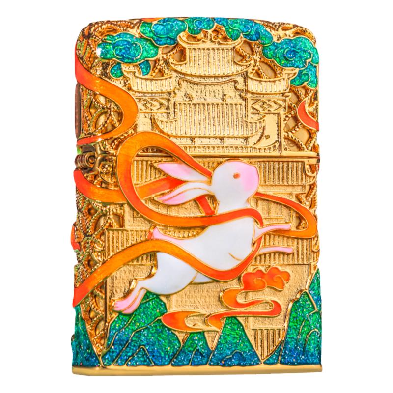 花丝珐琅夜光玉兔东升煤油打火机