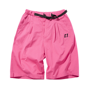 核爆炸夏季潮流白黑玫红纯色宽松大码纯棉插兜直筒六分休闲短裤男