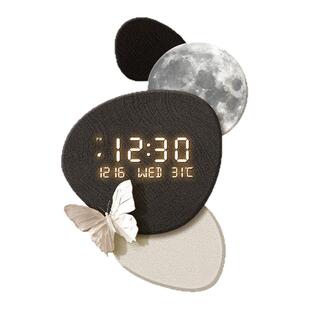 时来运转客厅装饰挂钟电子摆钟高级感发光创意电视背景墙时钟壁灯