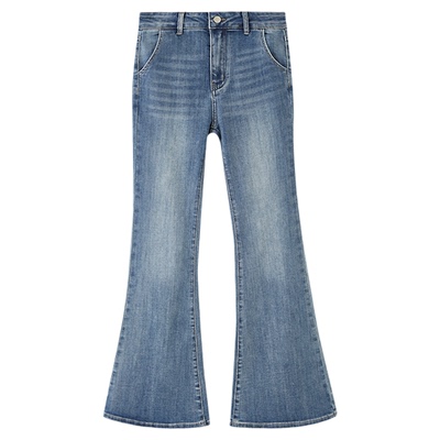 三福牛仔裤2026新款春季做旧复古喇叭裤修身显瘦弹力微喇裤子女装